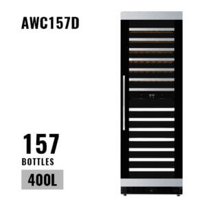 AAVTA – London, UK  Wine Cooler 157 Bottles Dual Zone Completely Built-In 3 Layered Smoked Glass Wooden Shelves