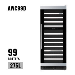 AAVTA – London, UK  Wine Cooler 99 Bottles Dual Zone Completely Built-In 3 Layered Smoked Glass Wooden Shelves
